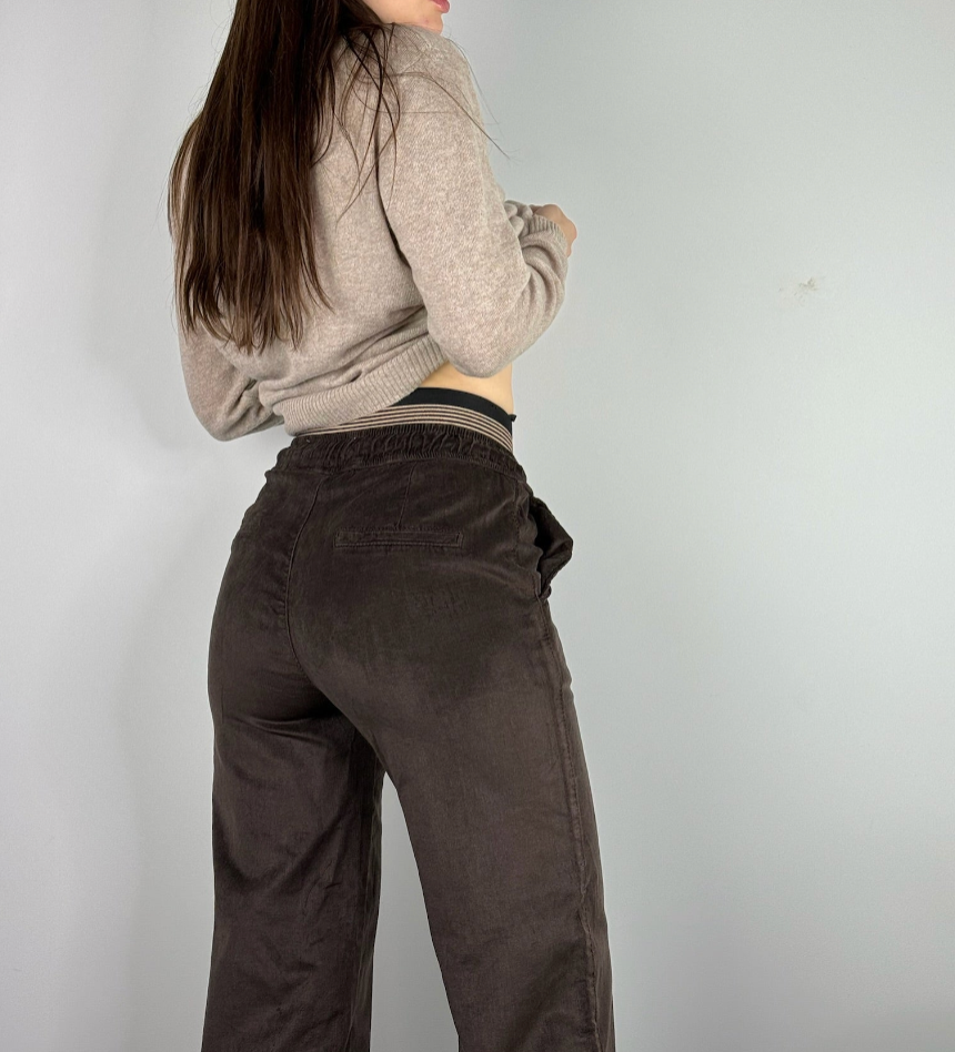 Brūnas VELVET PALAZZO BIKSES