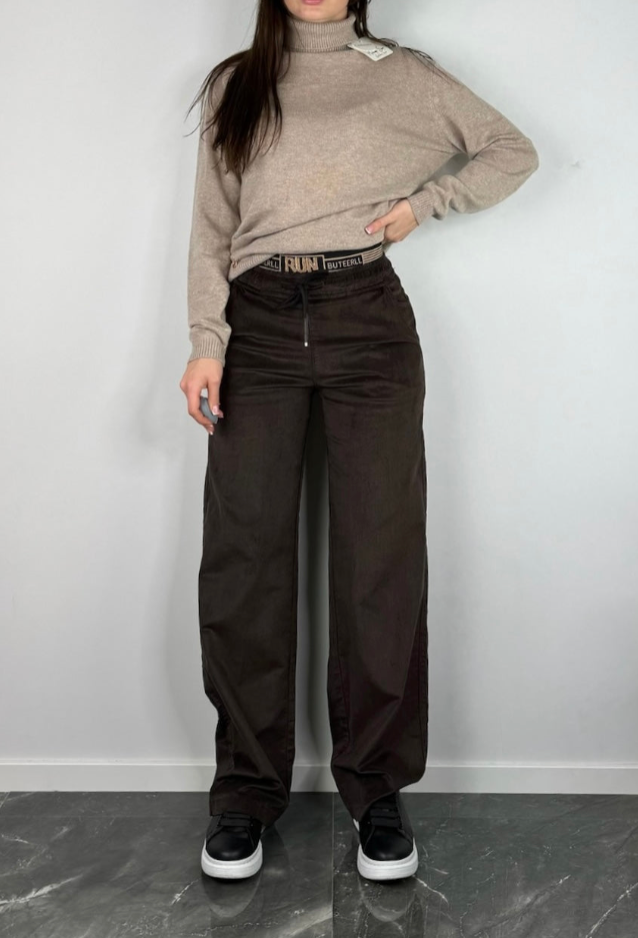 Brūnas VELVET PALAZZO BIKSES