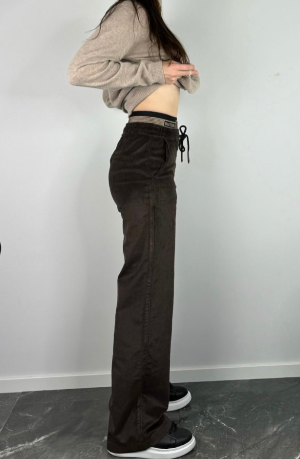 Brūnas VELVET PALAZZO BIKSES