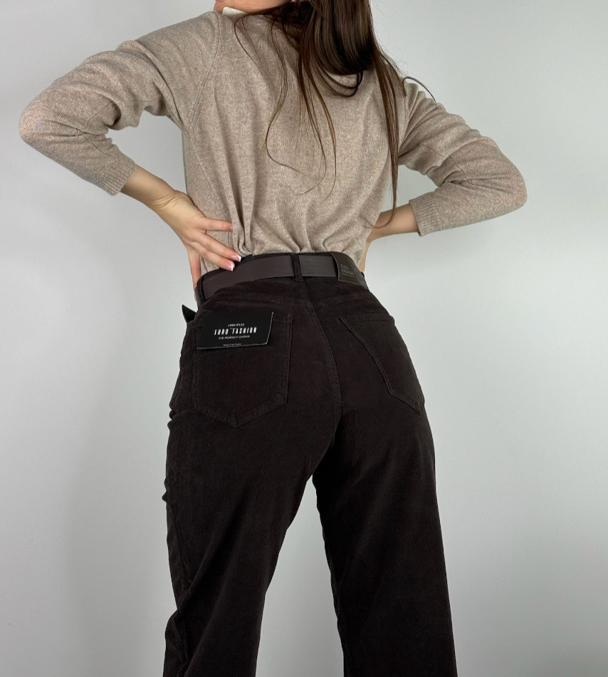 Brūnas MICRO VELVET MOM BIKSES