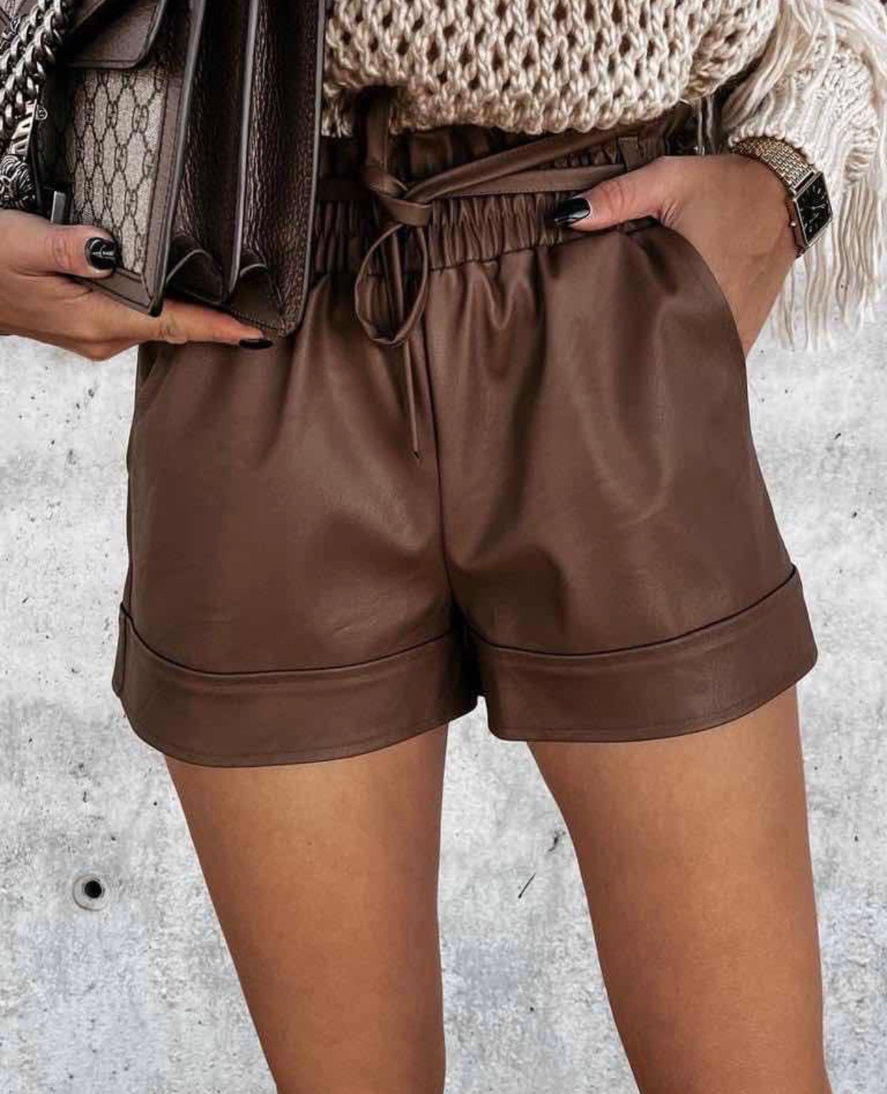 Brown ECO Leather shorts