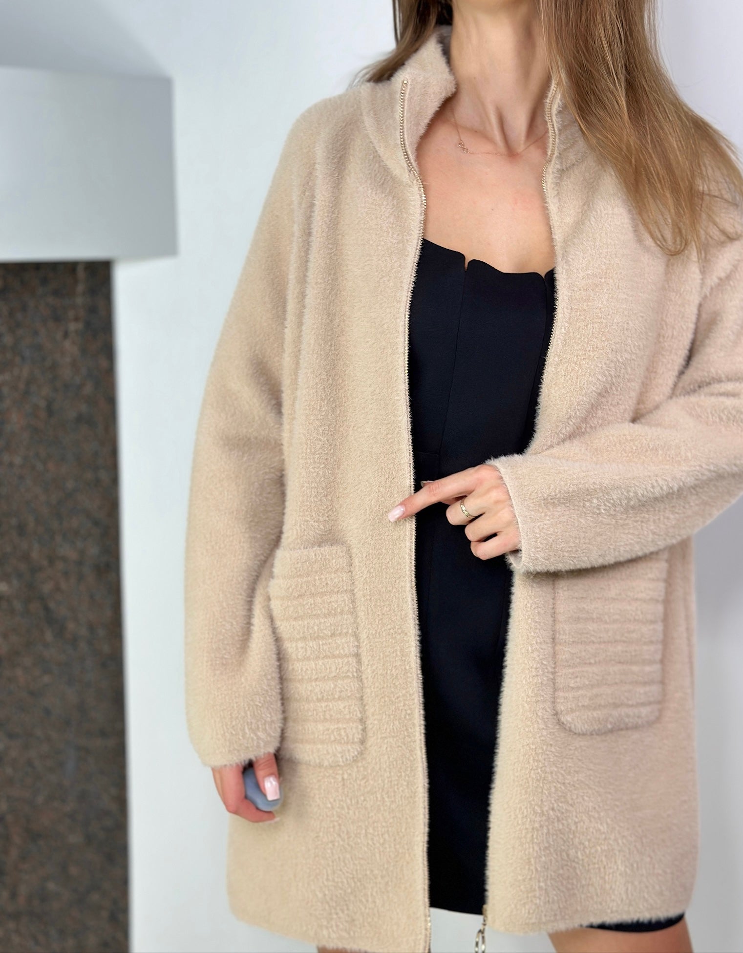 Bēšs Alpaka mētelis