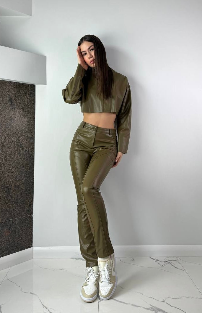 Green eco leather suit