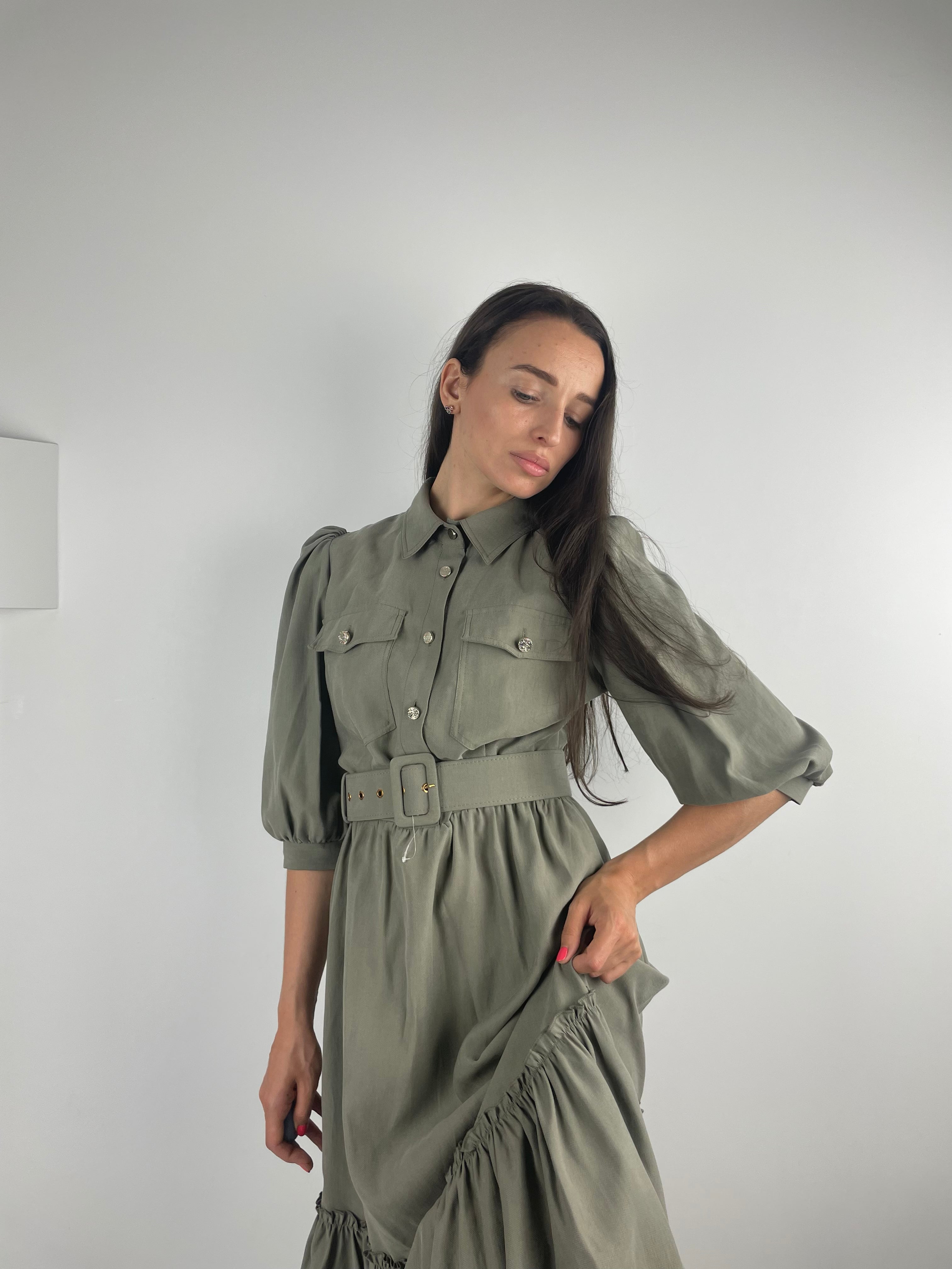 KHAKI DRESS with belt