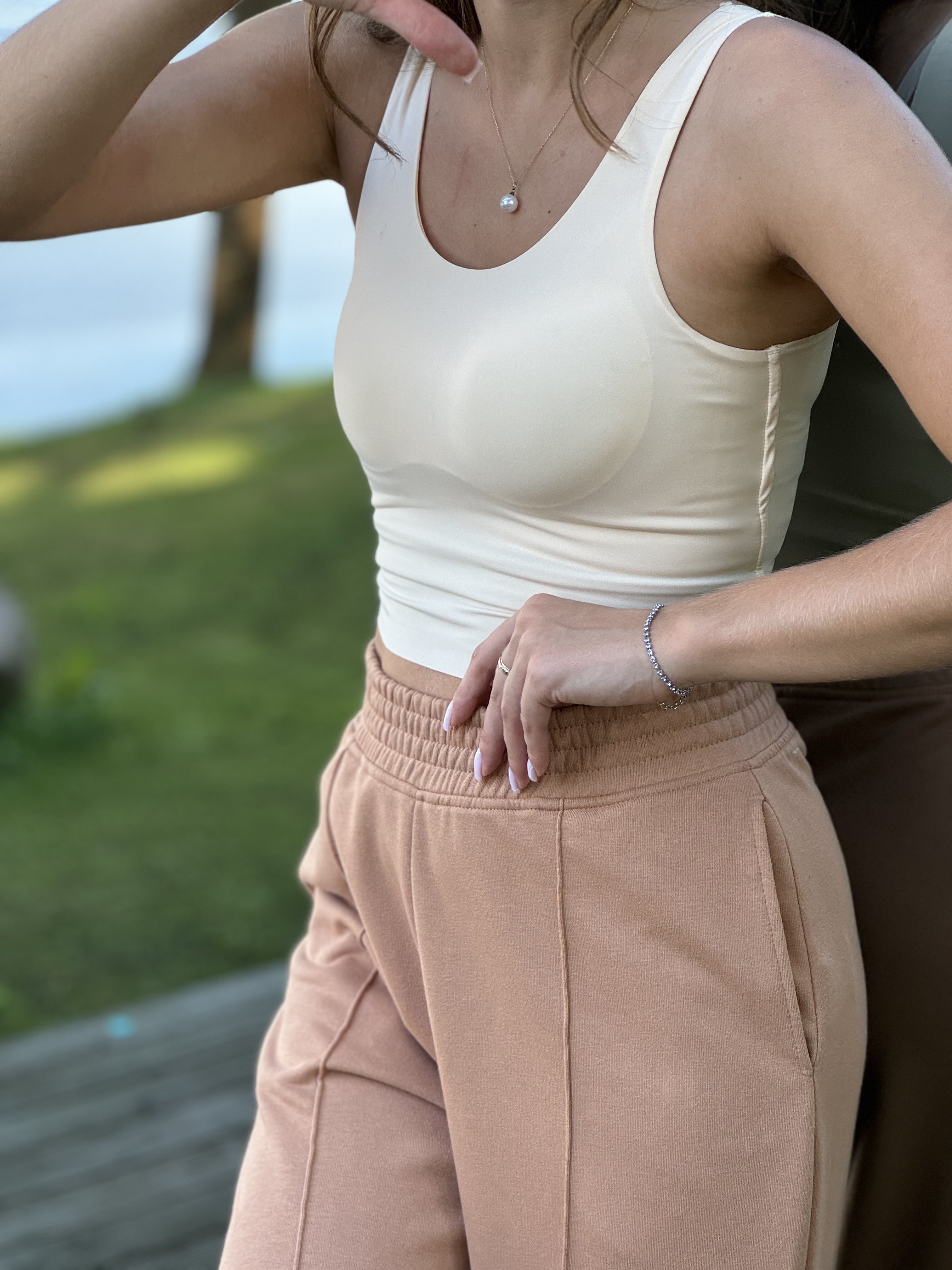 Beigie trikotāžas Palaco bikses 01162