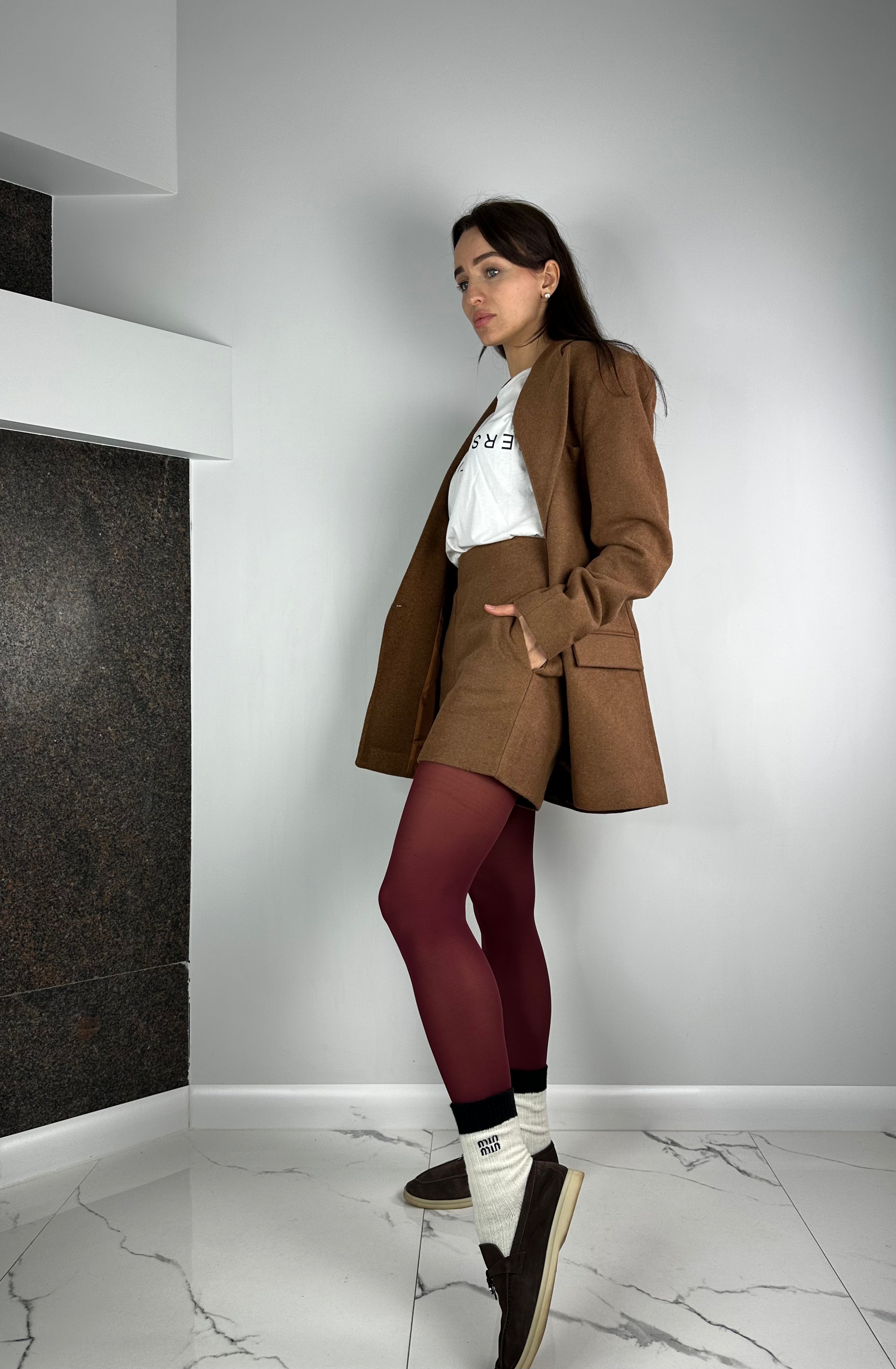 Beigie Blazer + Shorts filca auduma uzvalks