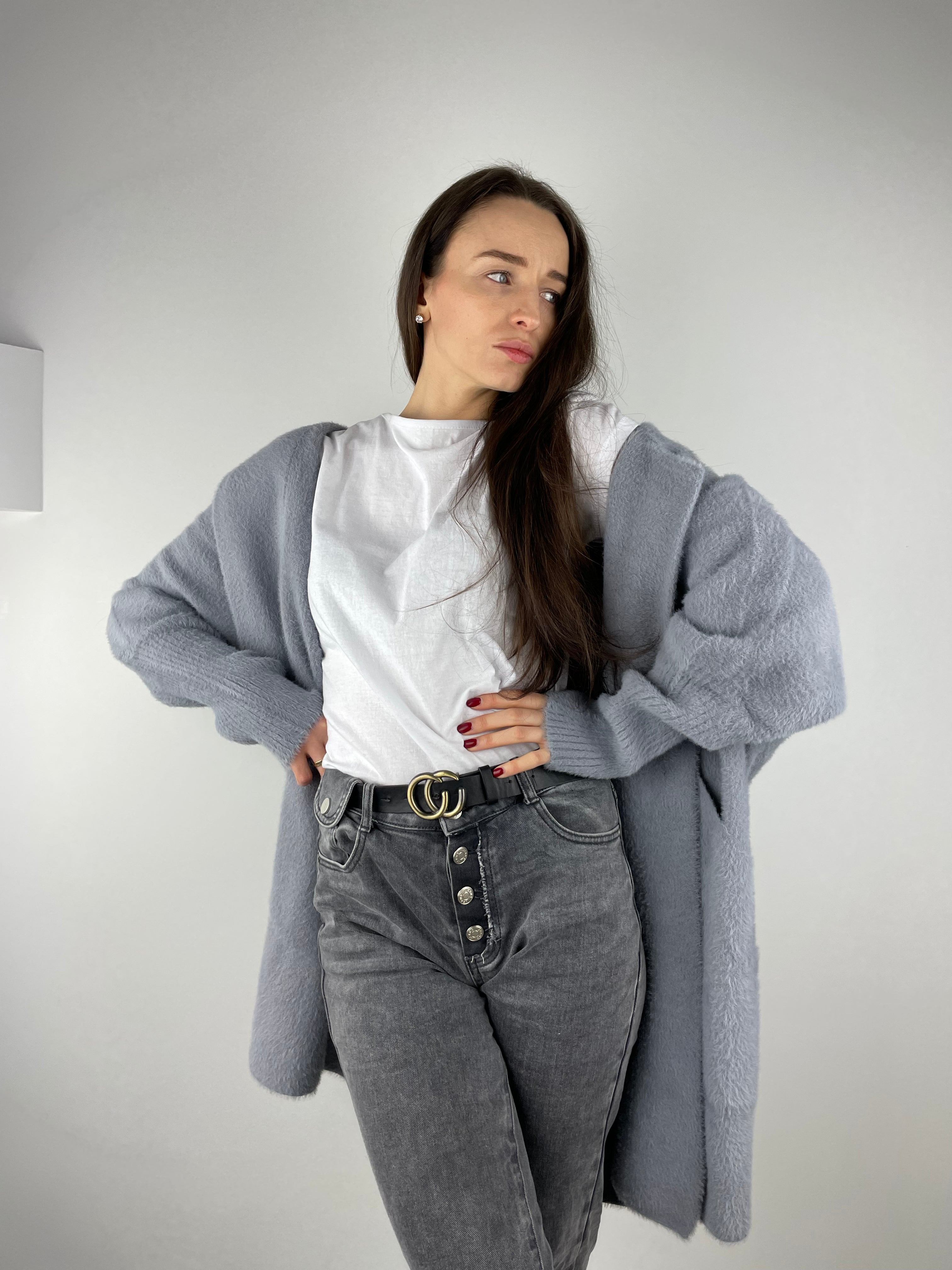 Pelēks alpakas kažoks