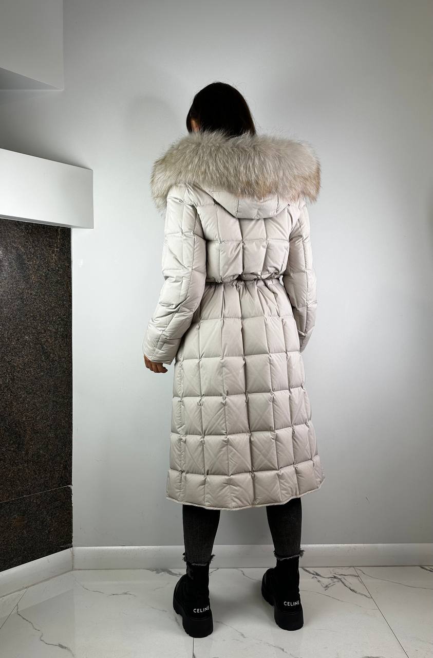 Sieviešu dūnu jaka Light Beige Squares Baltic 110 cm