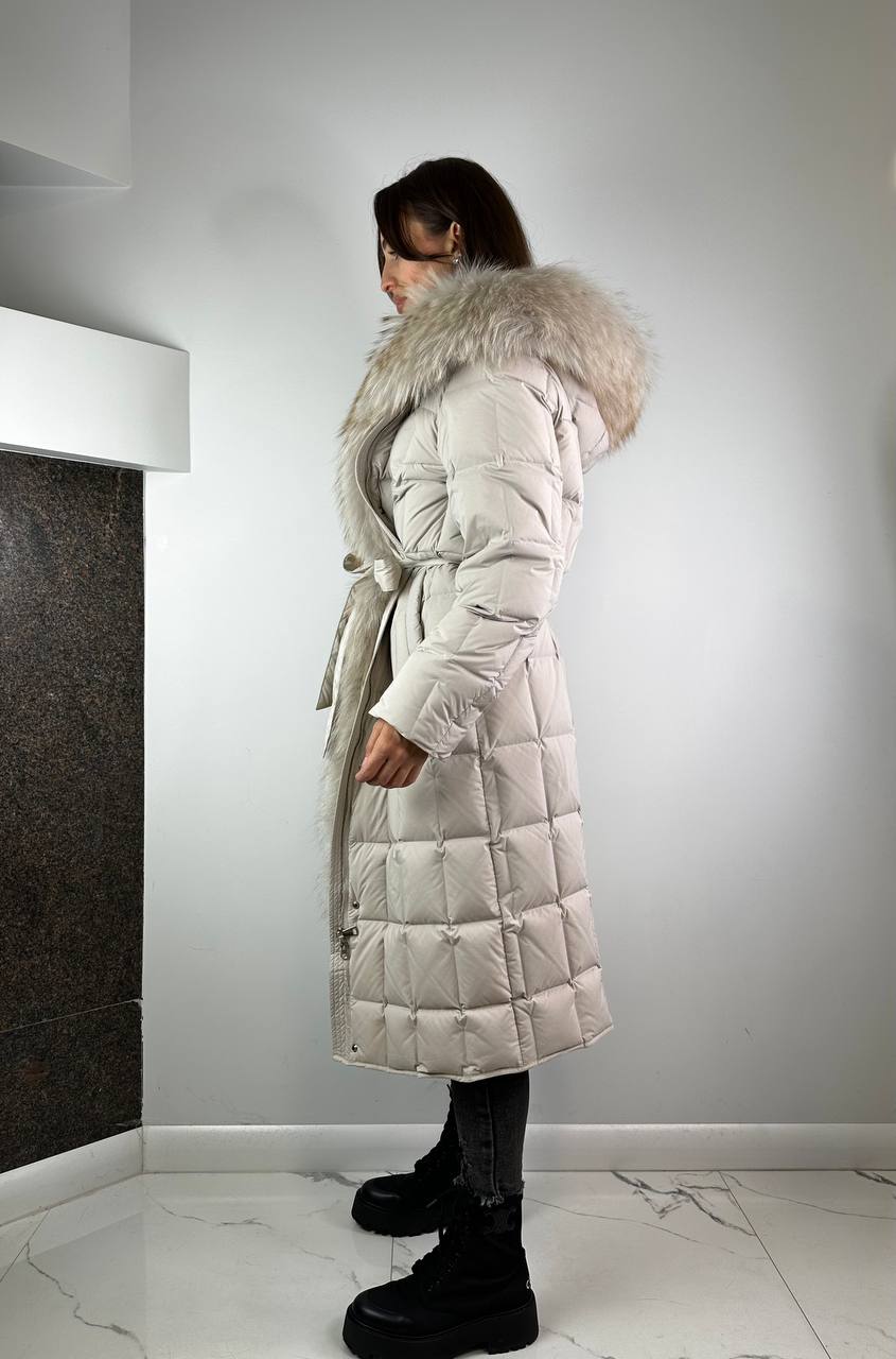 Sieviešu dūnu jaka Light Beige Squares Baltic 110 cm