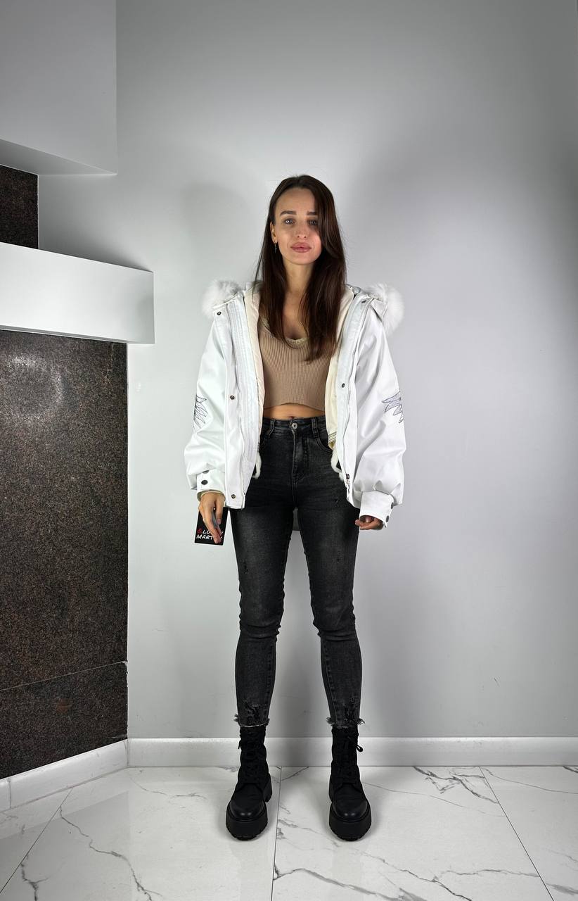 White wings down jacket with fur for women 01683