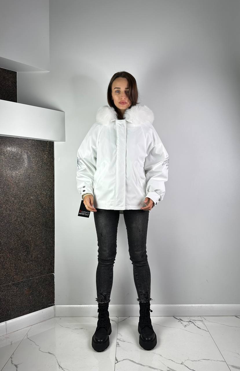 White wings down jacket with fur for women 01683