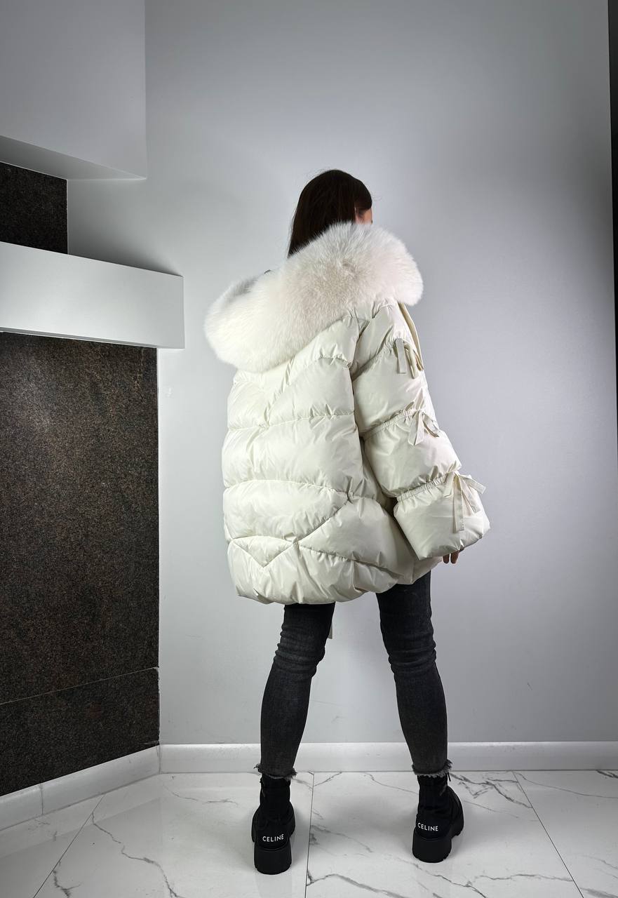 Owersize dūnu jaka sievietei White/White Lucky Baltic