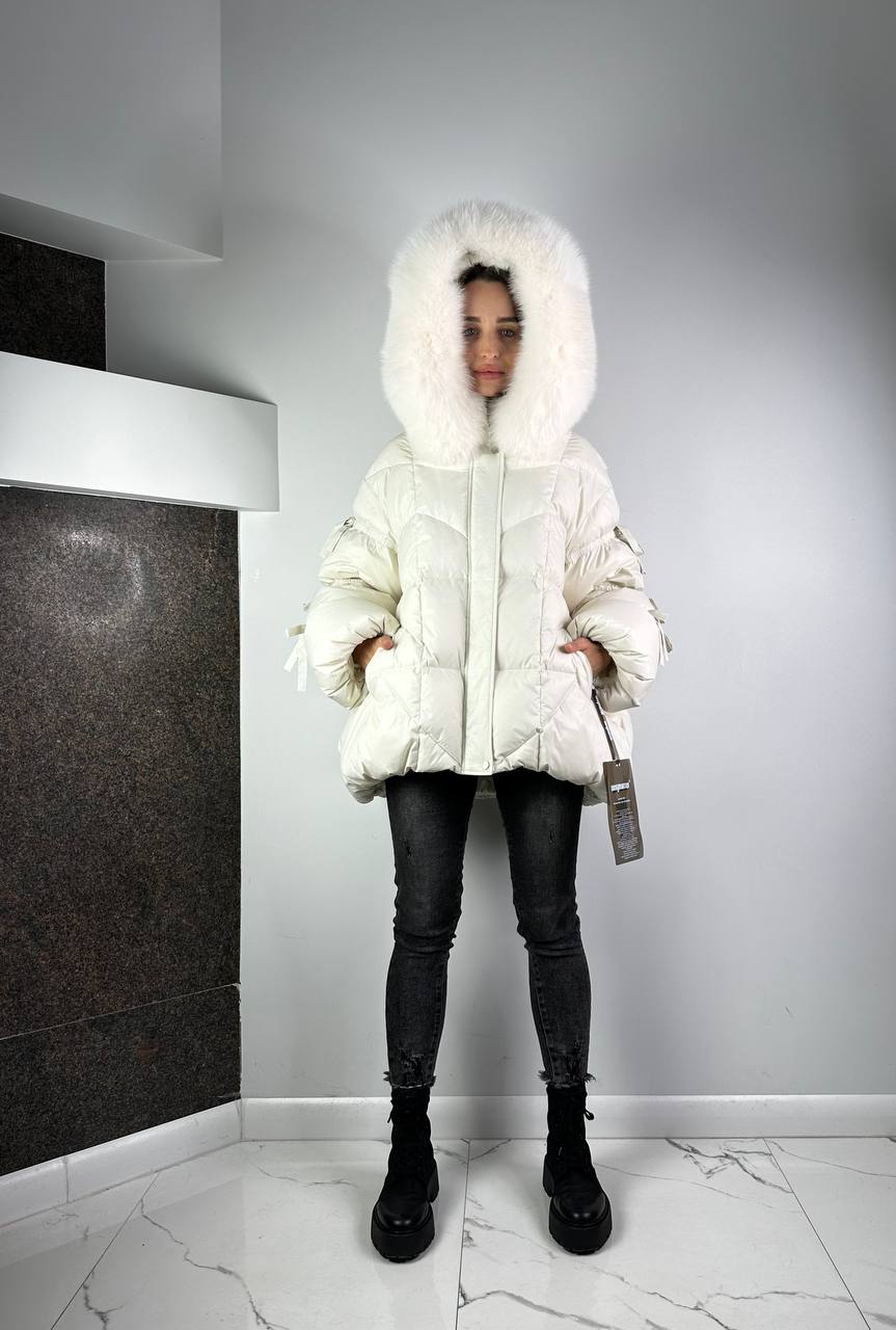 Owersize dūnu jaka sievietei White/White Lucky Baltic