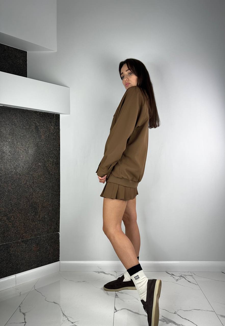 Brown Bomper Jacket with skirt