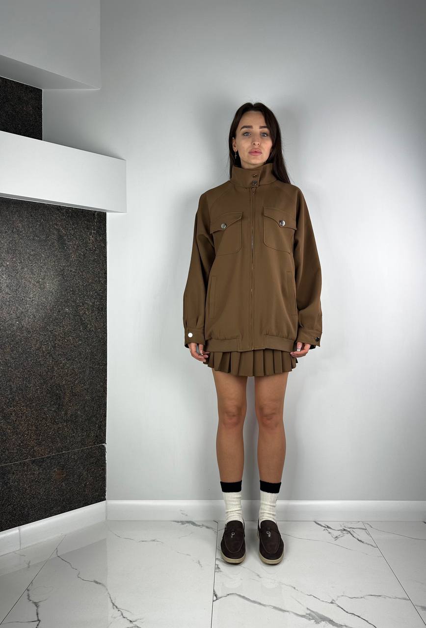 Brown Bomper Jacket with skirt