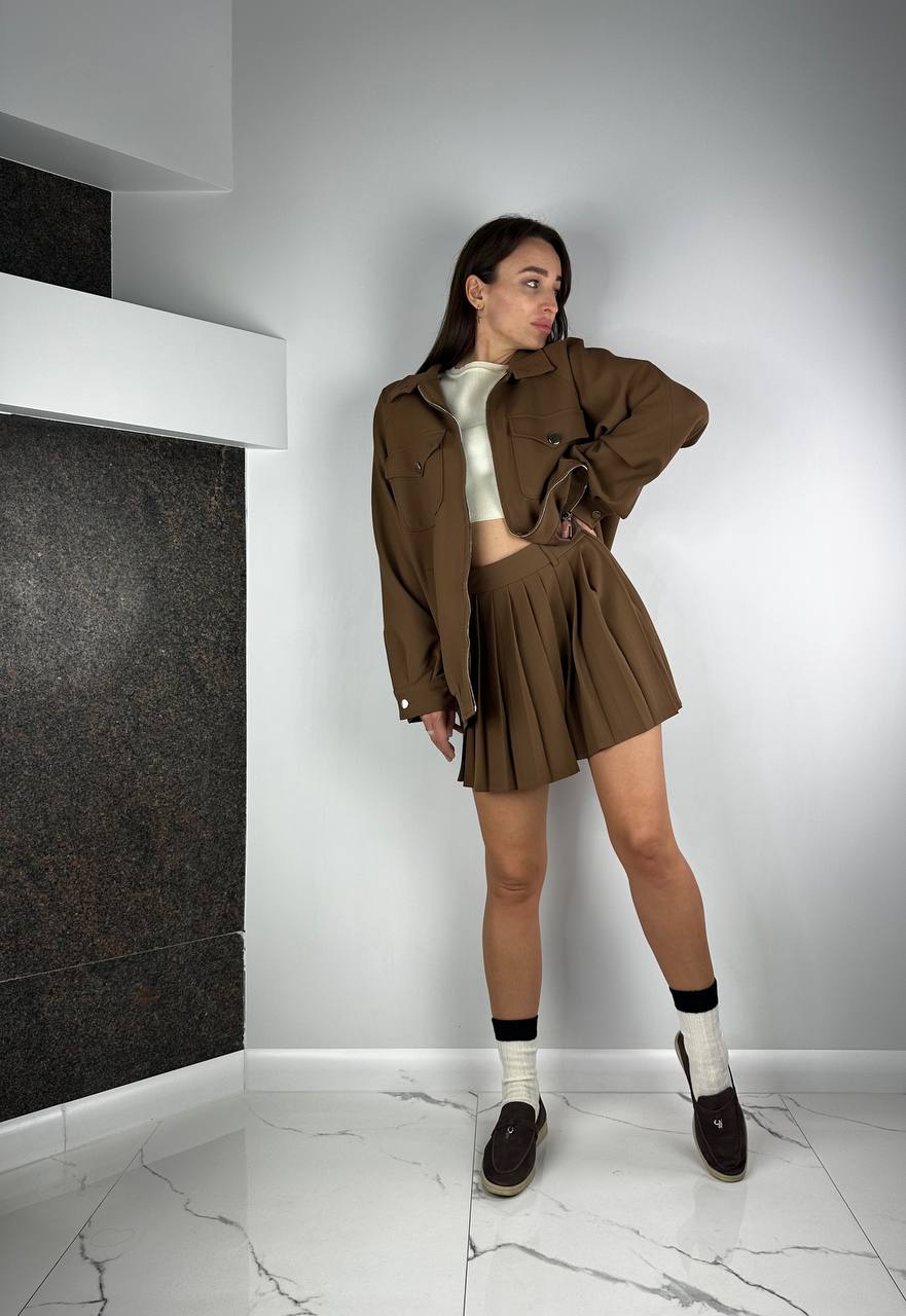 Brown Bomper Jacket with skirt