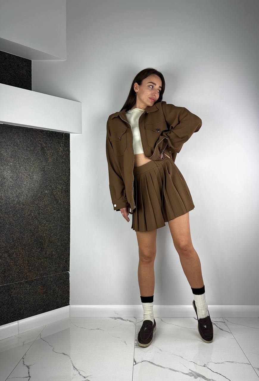 Brown Bomper Jacket with skirt
