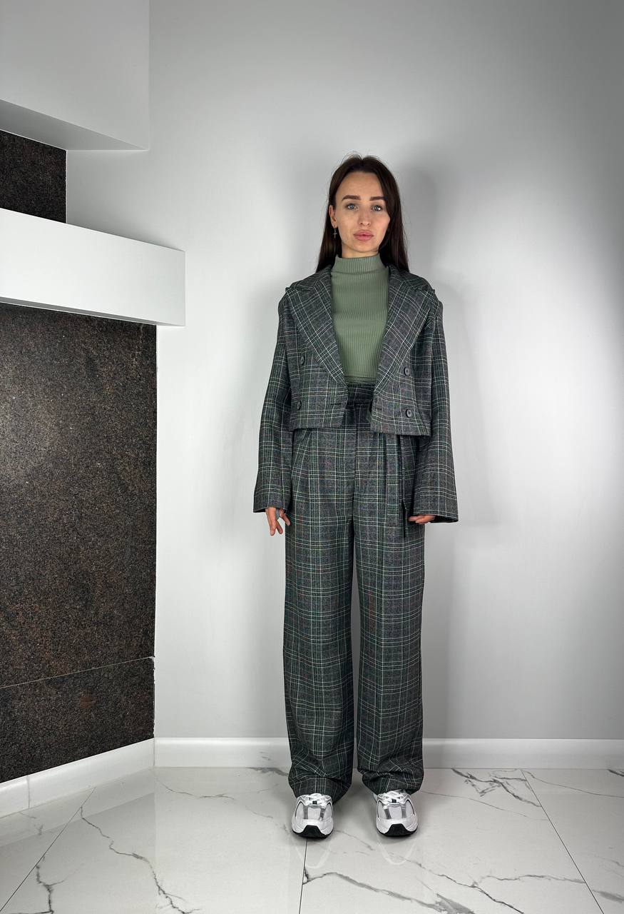 Grey Pantsuit with shortened jacket