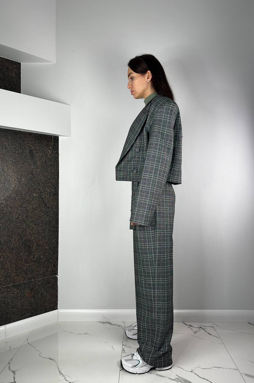 Grey Pantsuit with shortened jacket