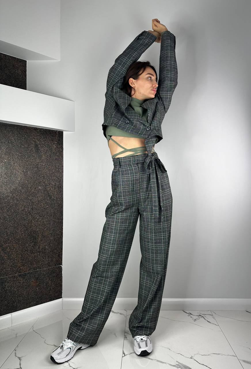 Grey Pantsuit with shortened jacket