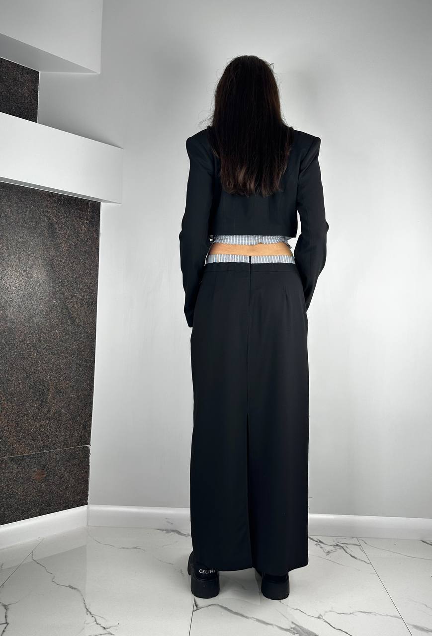 Black Suit Maxi Skirt + Short Jacket