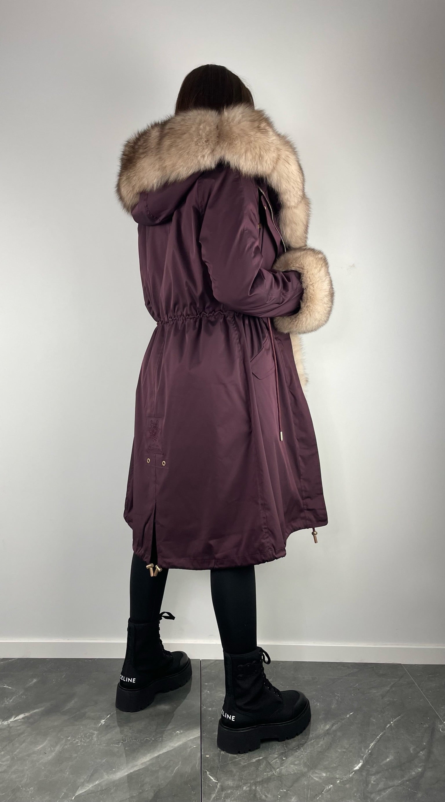 PARKA LUX Purple color (173) with White-yellow fur (M66) / Rex for women 103 cm