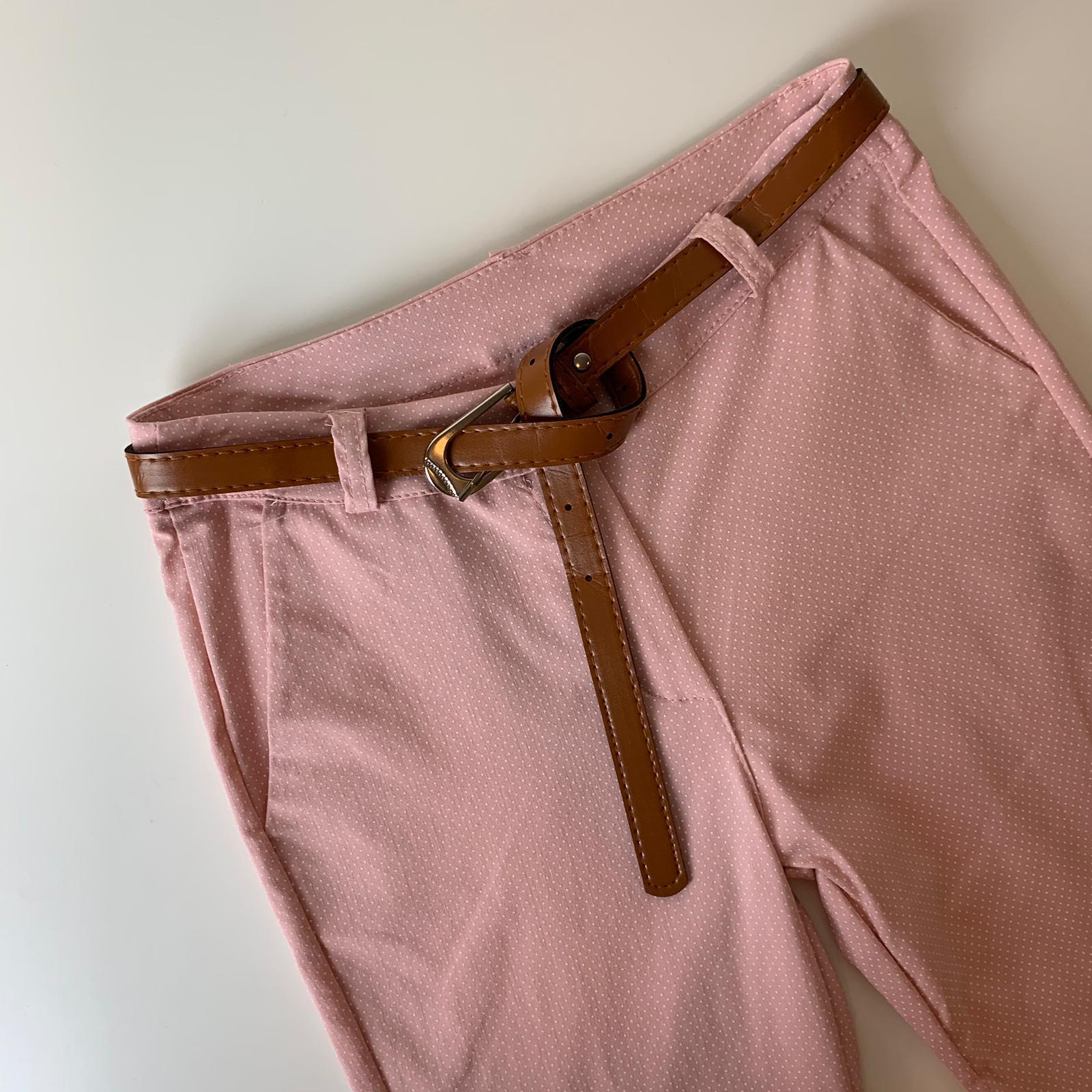 Pink cotton pants with belt