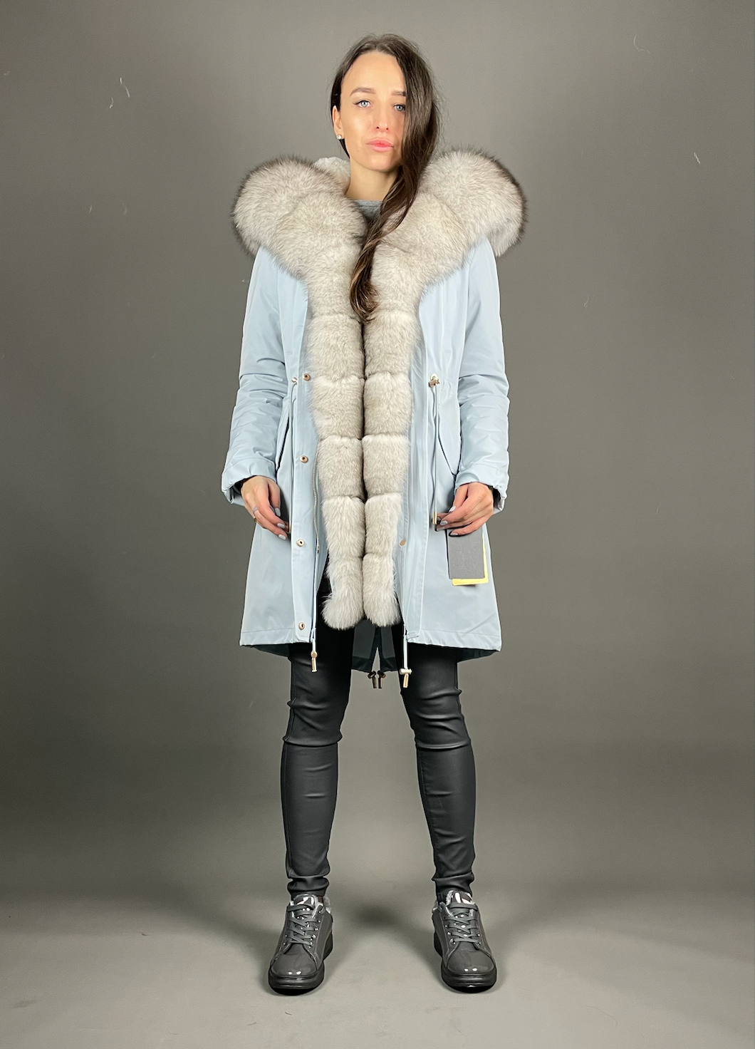 PARKA LUX Blue (JX1) with White-black fur (M16) / Rex for women 95 cm