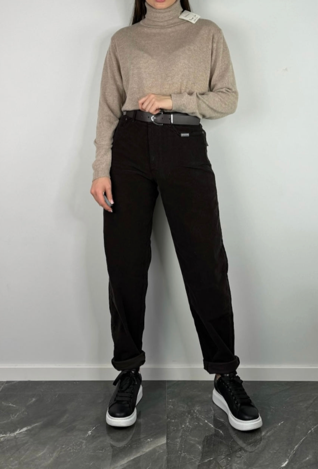 Brūnas MICRO VELVET MOM BIKSES