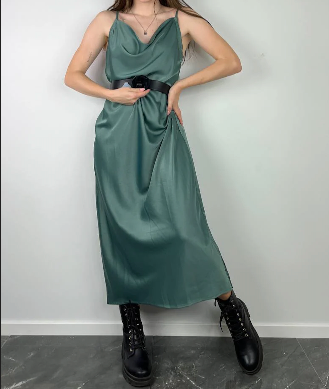 Green Summer emerald satin dress