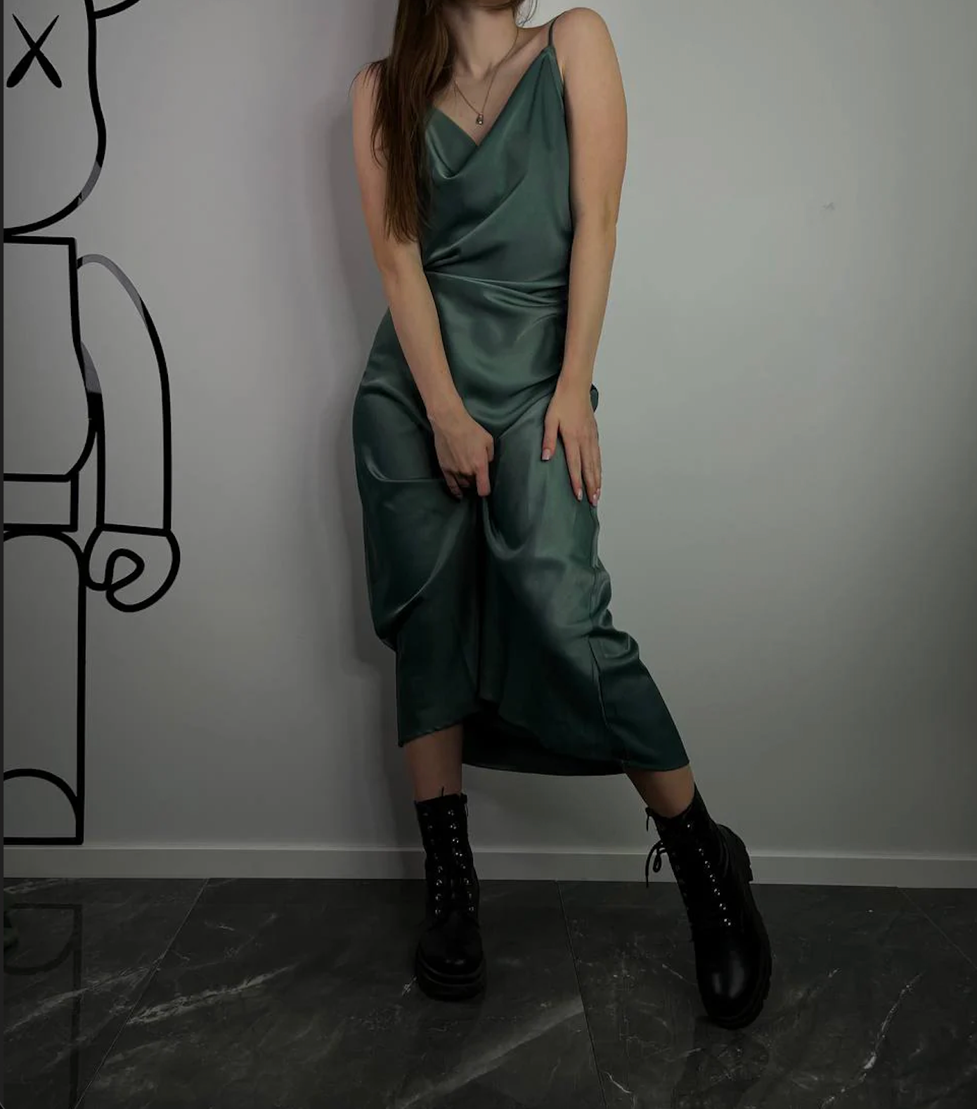 Green Summer emerald satin dress