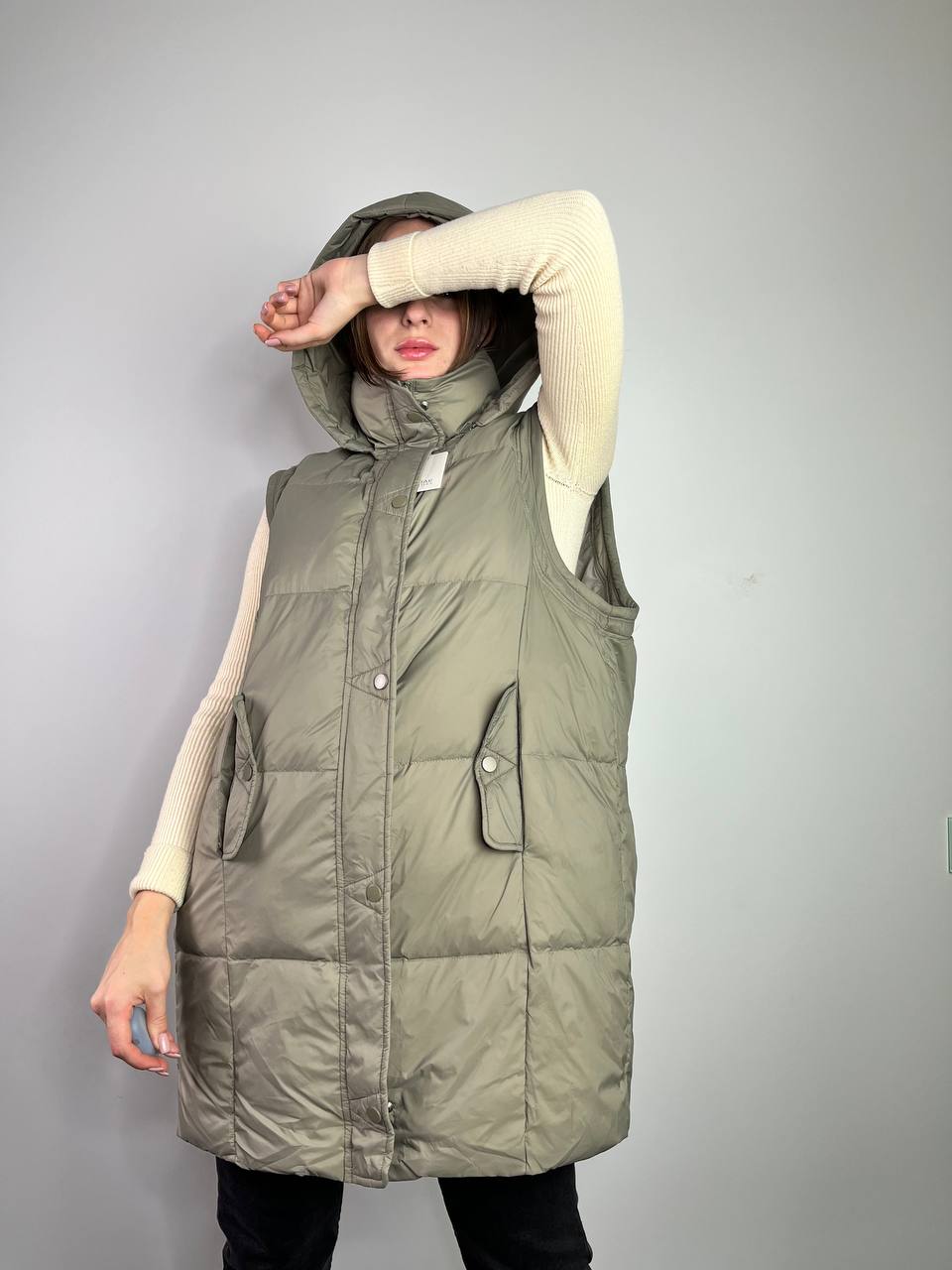 Olive Vest with hood