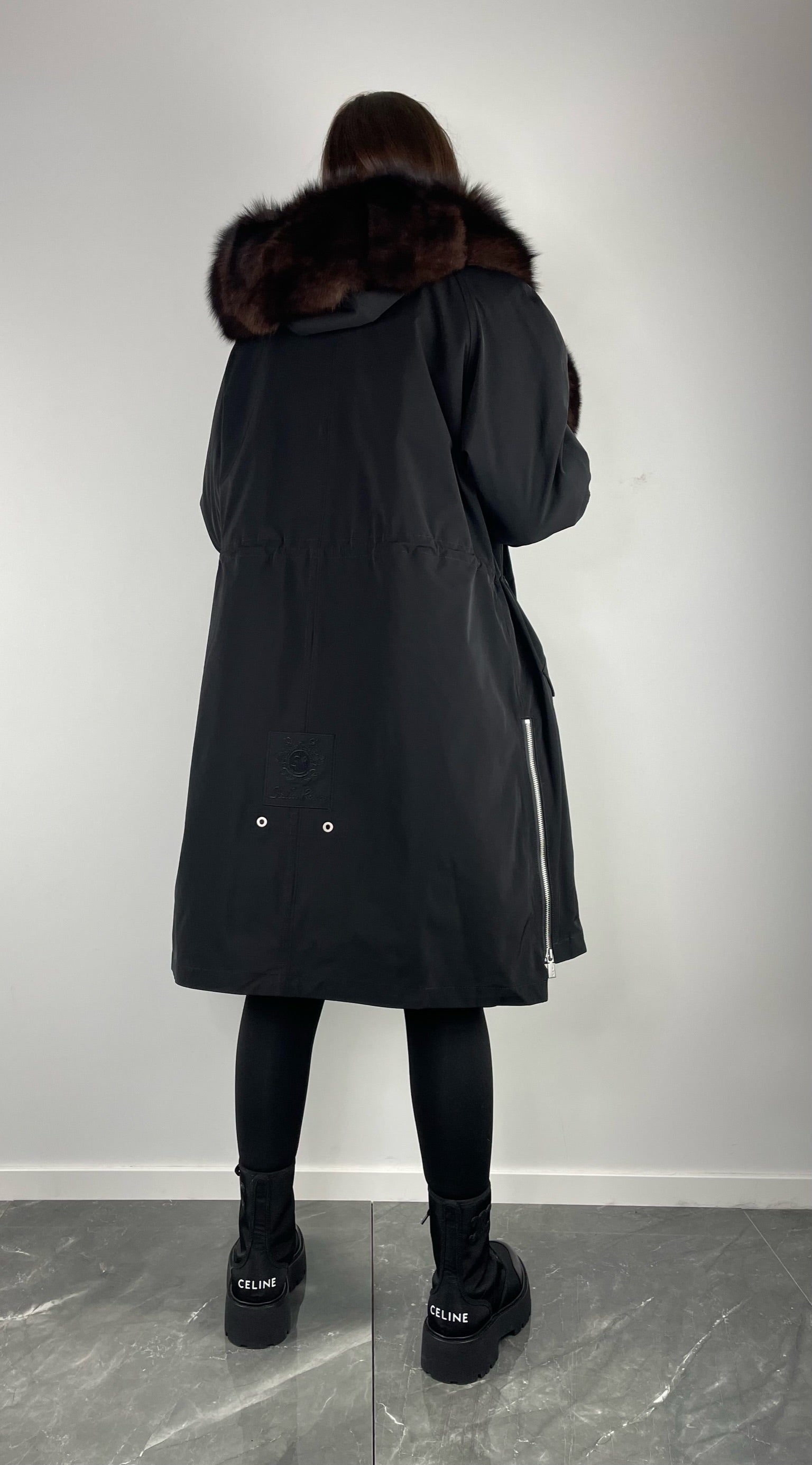 Parka LUX Black (BF99) ar brūnu kažokādu (M3) / Rex sievietēm 95 cm