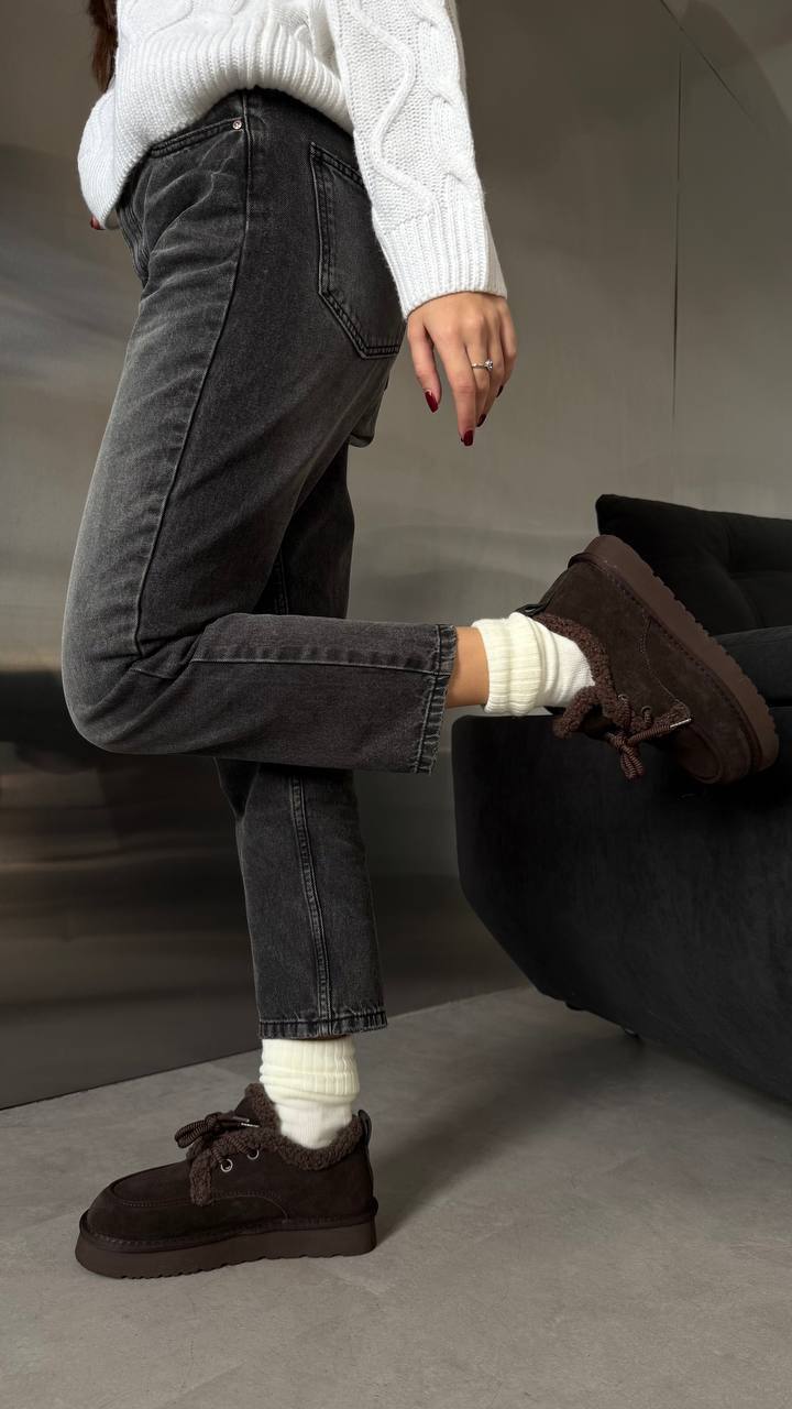 Natural Suede Winter Flat Platform Boots – Chocolate