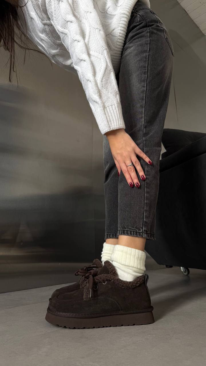 Natural Suede Winter Flat Platform Boots – Chocolate