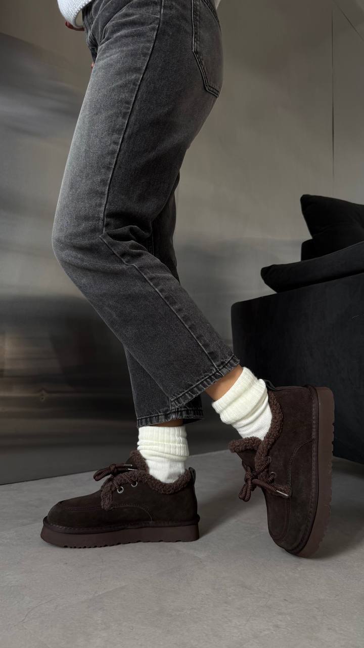 Natural Suede Winter Flat Platform Boots – Chocolate