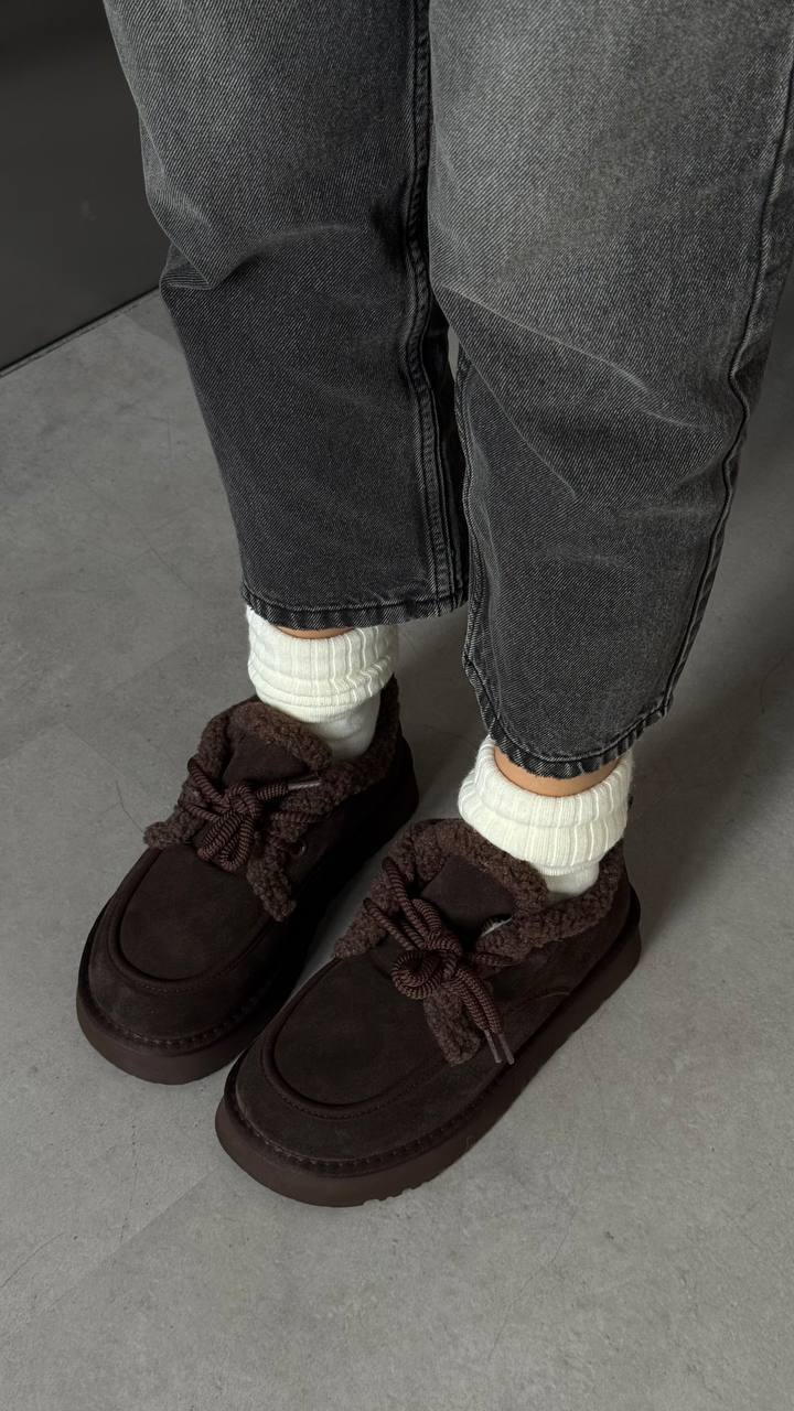 Natural Suede Winter Flat Platform Boots – Chocolate