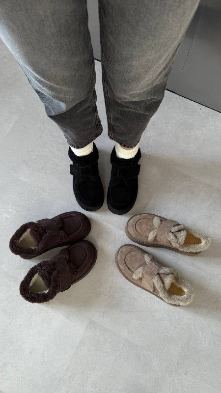 Natural Suede Winter Platform Boots – Chocolate / Black / Beige