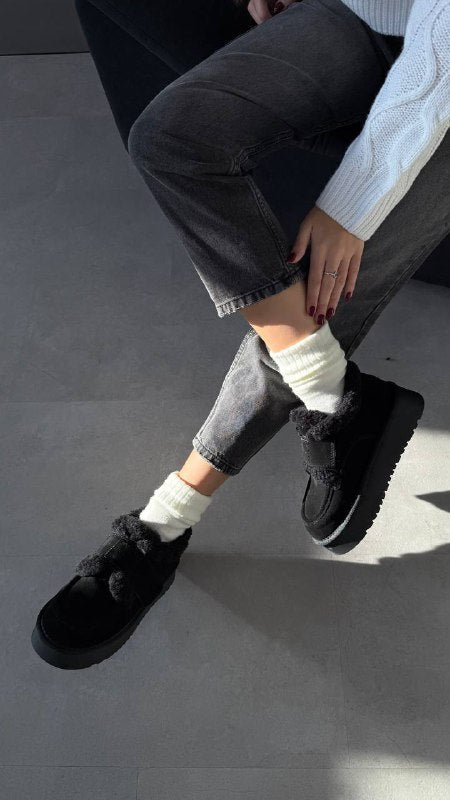 Natural Suede Winter Platform Boots – Chocolate / Black / Beige