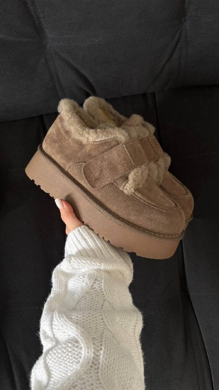Natural Suede Winter Platform Boots – Chocolate / Black / Beige