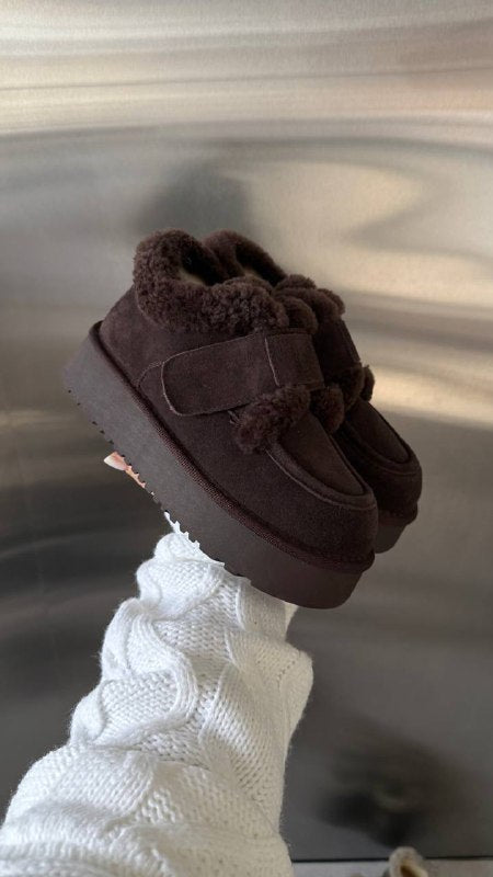 Natural Suede Winter Platform Boots – Chocolate / Black / Beige