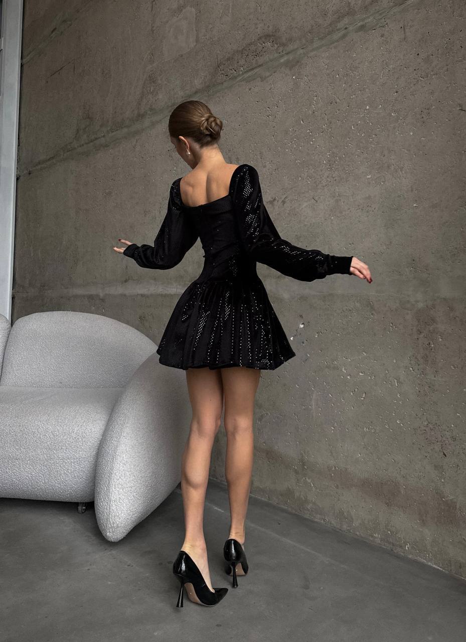 Sparkle Velvet Romper Dress ✨ Black