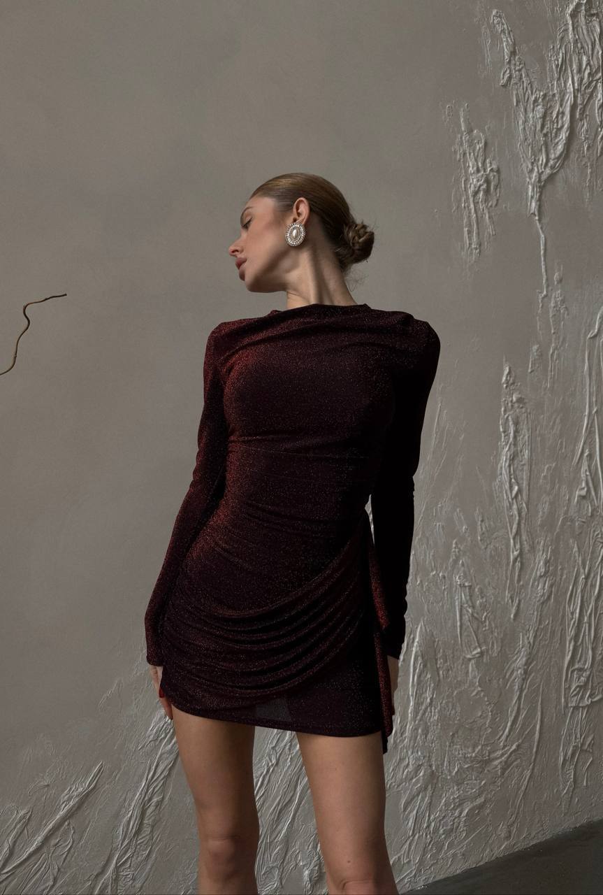 Burgundy Glitter Draped Mini Dress