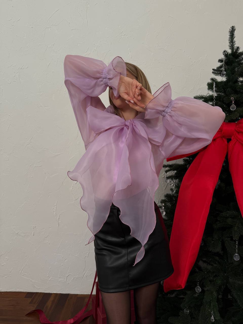 Lavender Organza Premium Bow Blouse – S / M / L