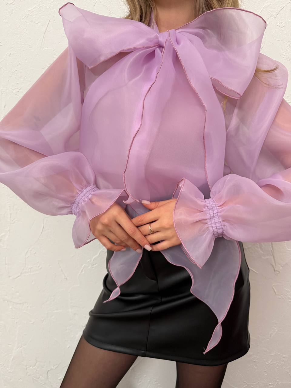 Lavender Organza Premium Bow Blouse – S / M / L