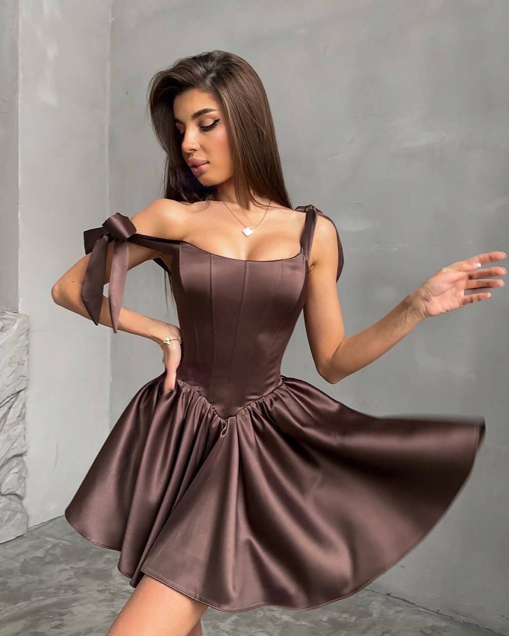 Armani Satin Corset Mini Dress – Black / White / Red / Chocolate