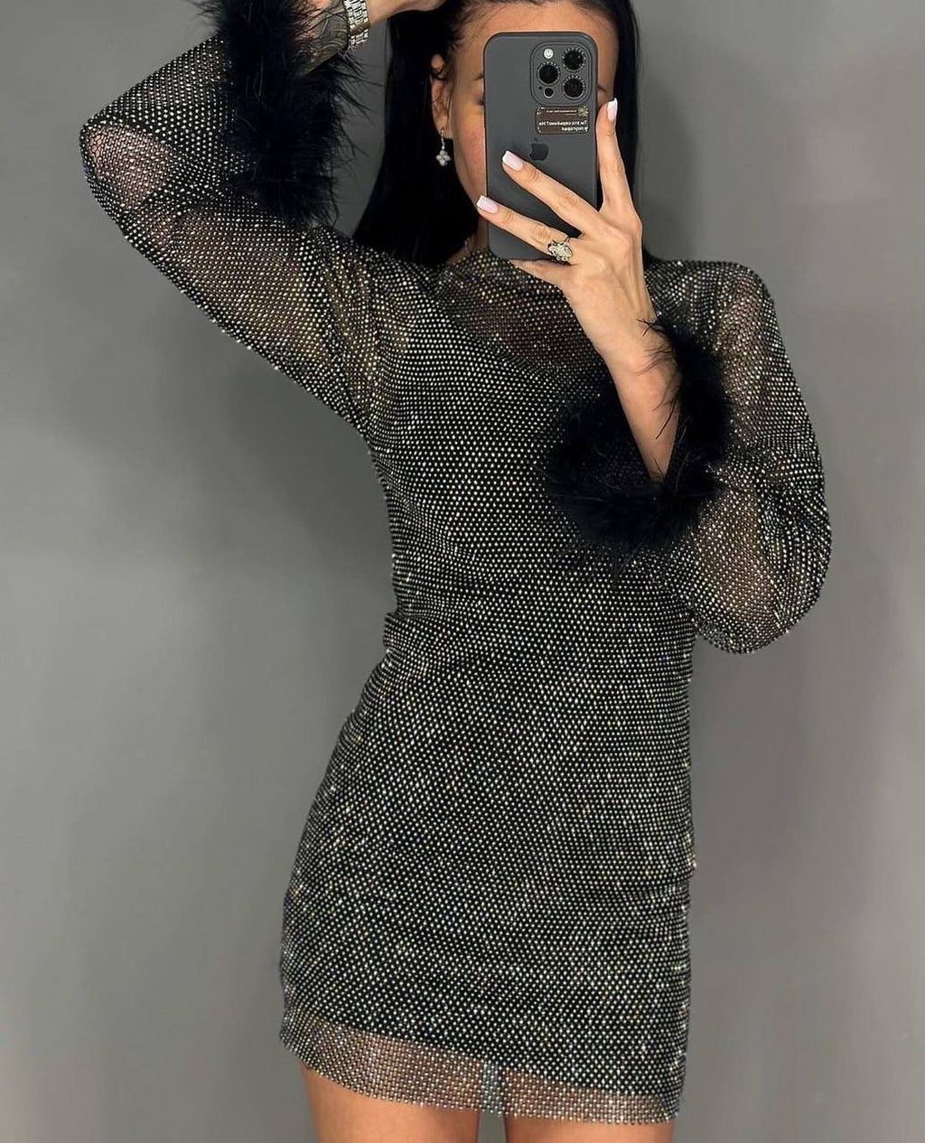 Shimmer Mesh Mini Dress – Silver / Black