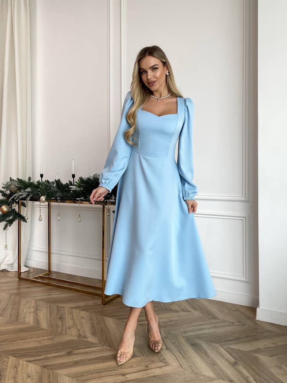 Elegant Square-Neck Midi Dress – Multiple Colors