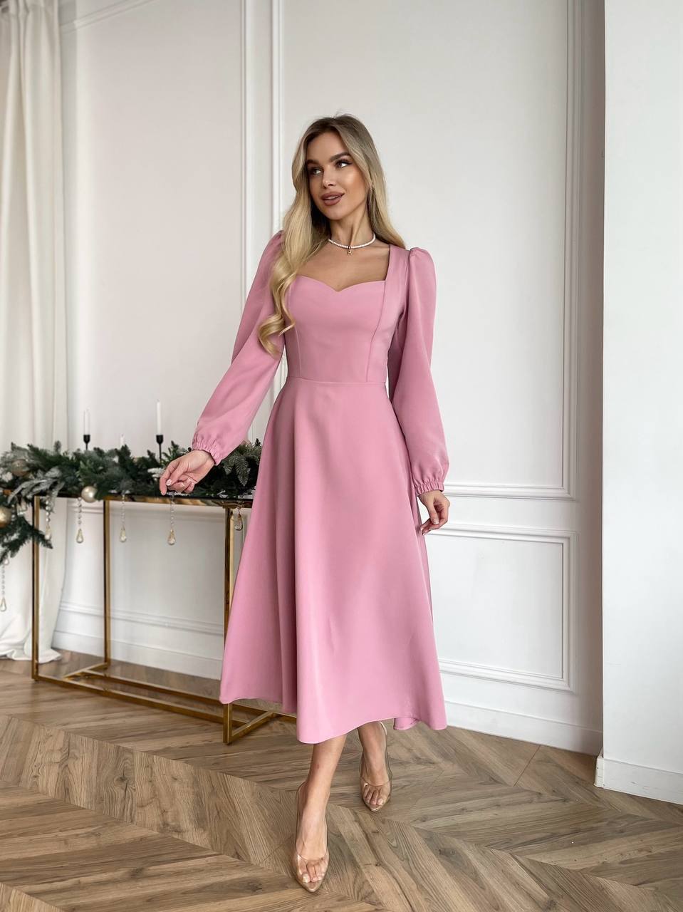 Elegant Square-Neck Midi Dress – Multiple Colors