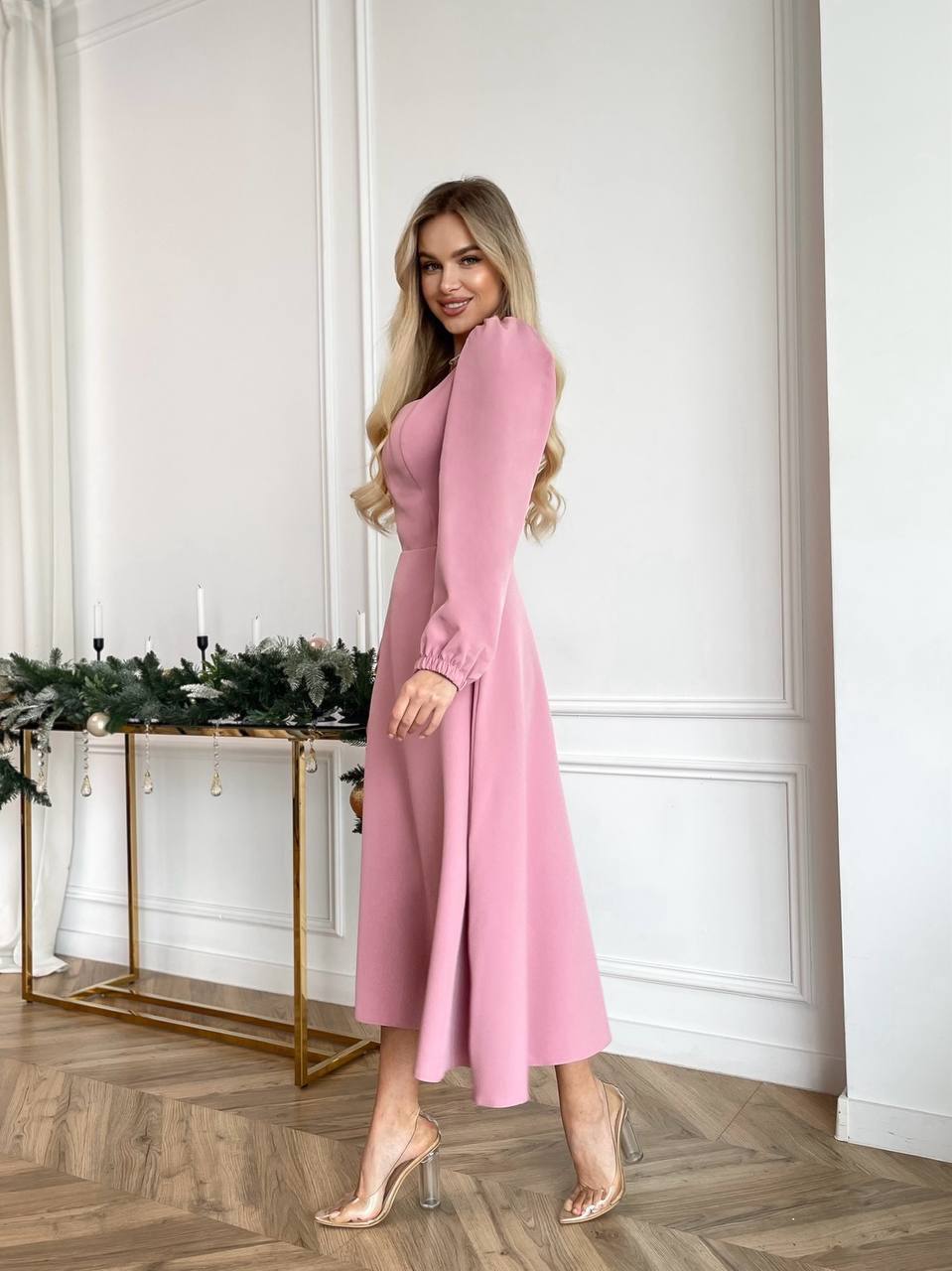 Elegant Square-Neck Midi Dress – Multiple Colors